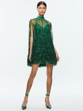 Alice + Olivia Zenon Sequin Cape Mini Dress